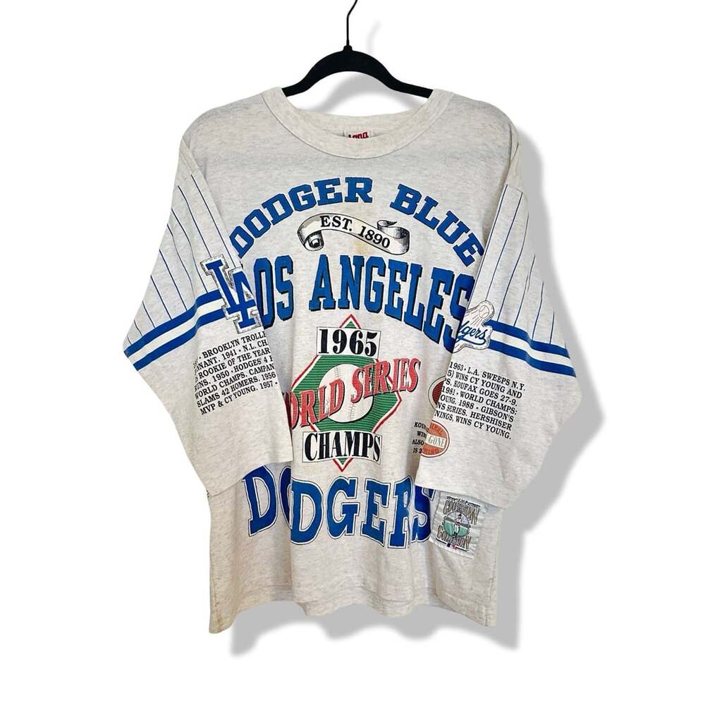 Vintage 90s Long Gone Los Angeles Dodgers 1965 World Series Champs AOP 3/4 Sleev
